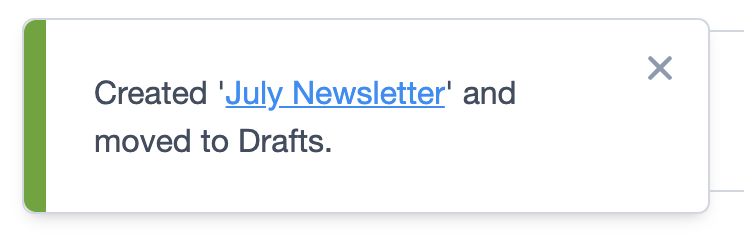 The "duplication successful" notification, with a link to the new draft
